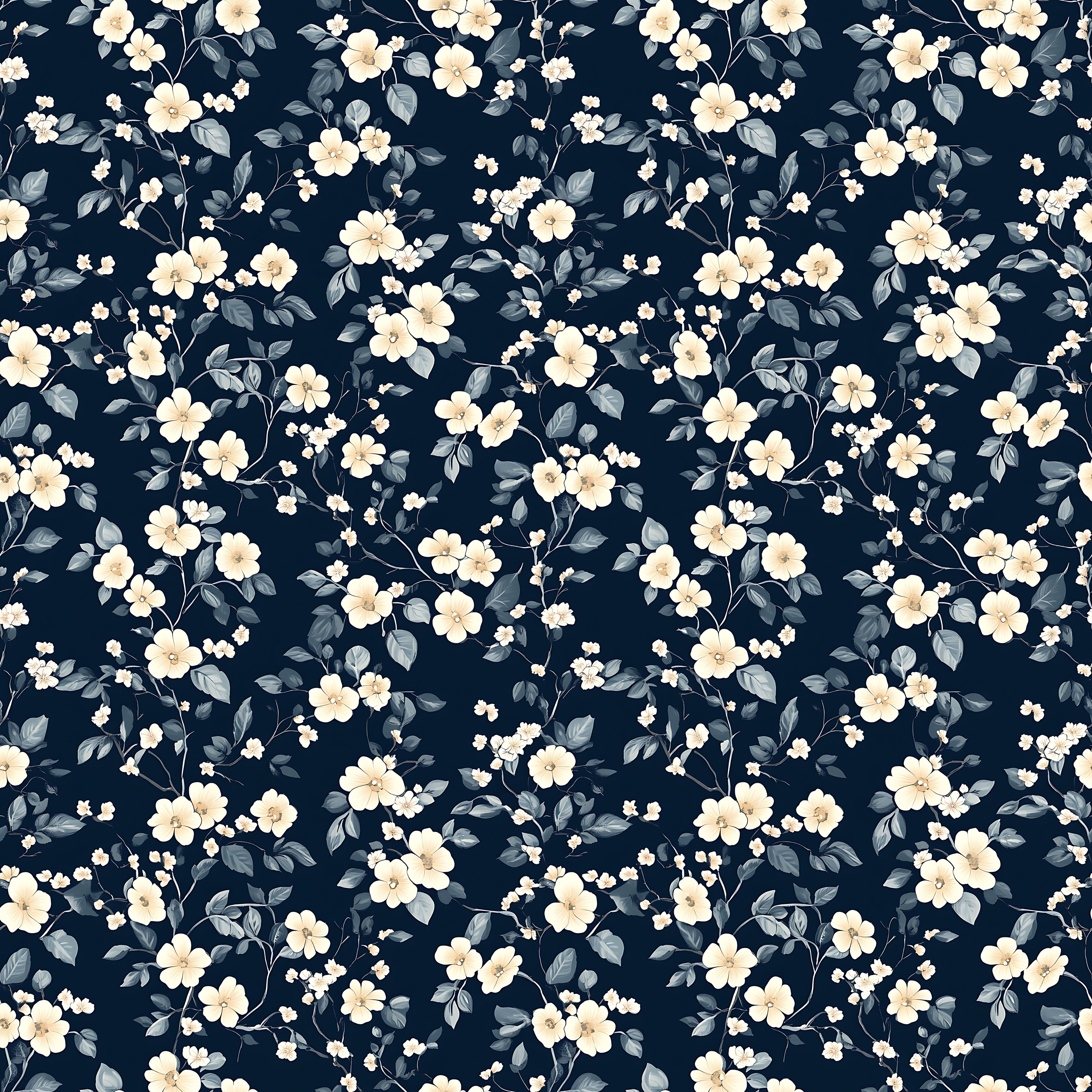 Navy Floral Vine Wallpaper