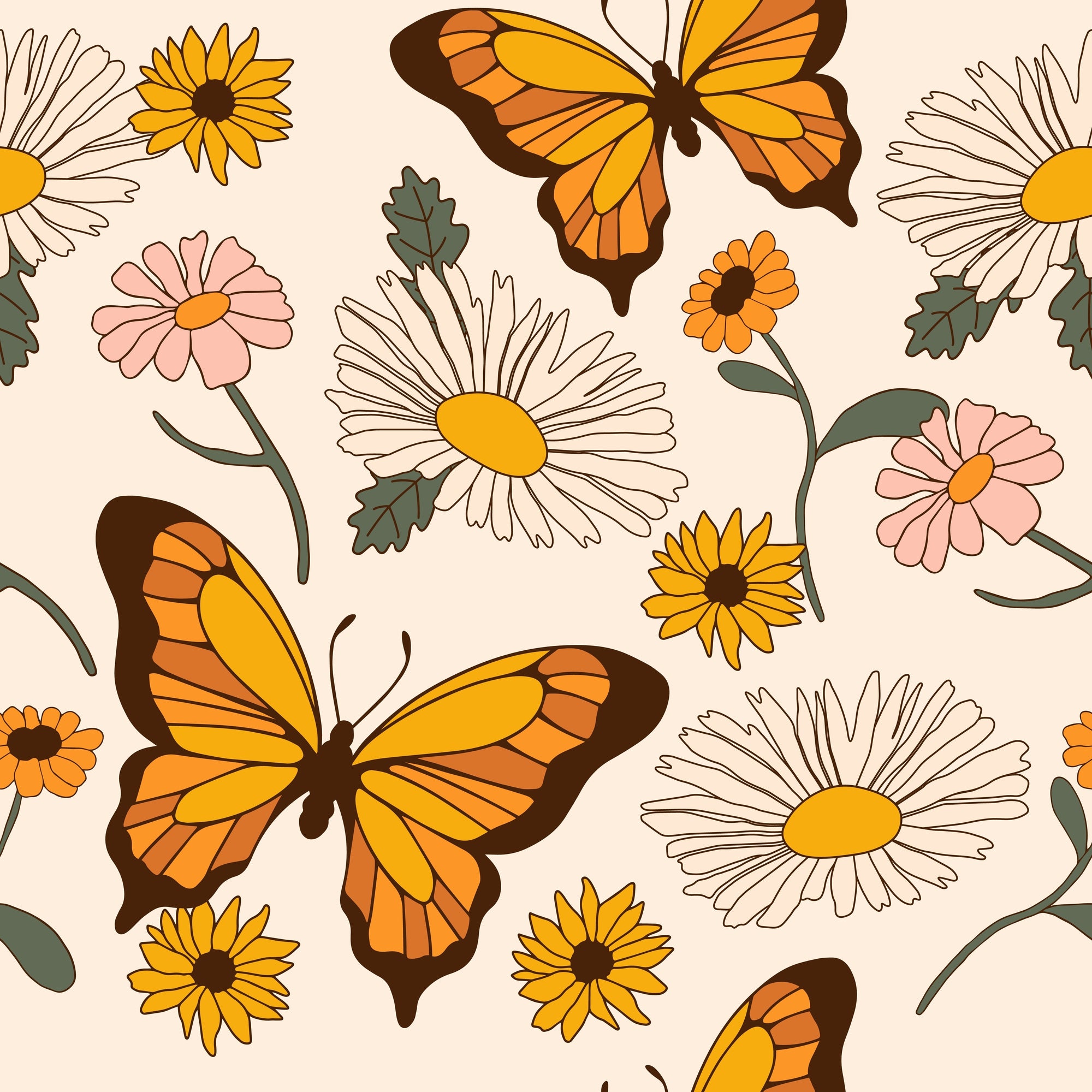 retro garden wallpaper, premium peel & stick, sample 12 inchesx12 inches, floral, wallpaper decor