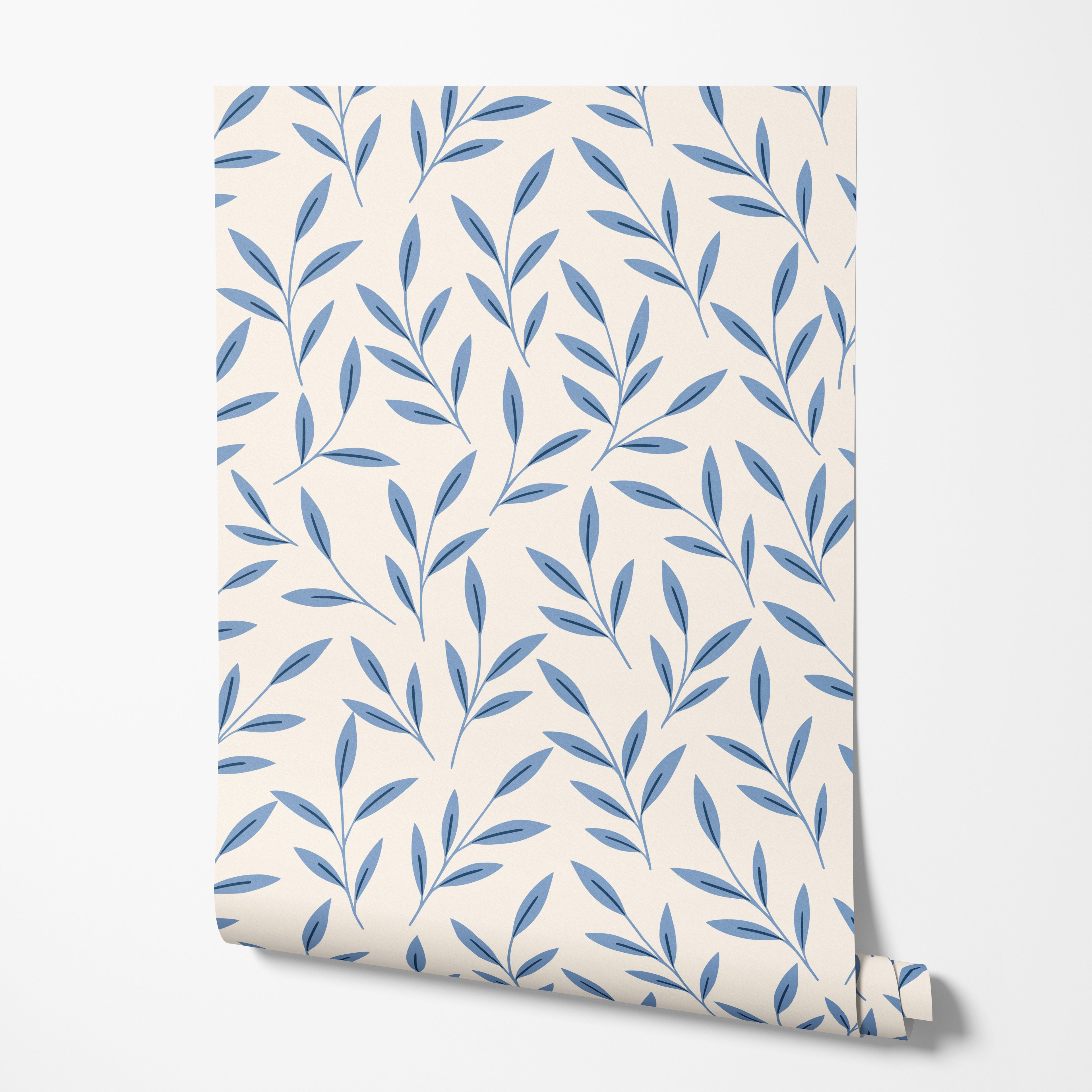 Blue Floral Leaf Wallpaper