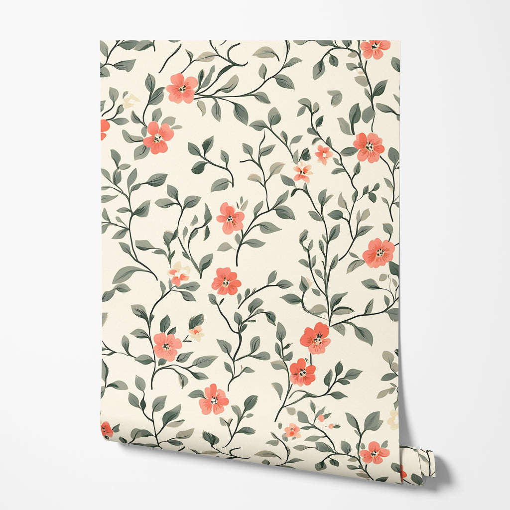 Coral Blossom Floral Wallpaper