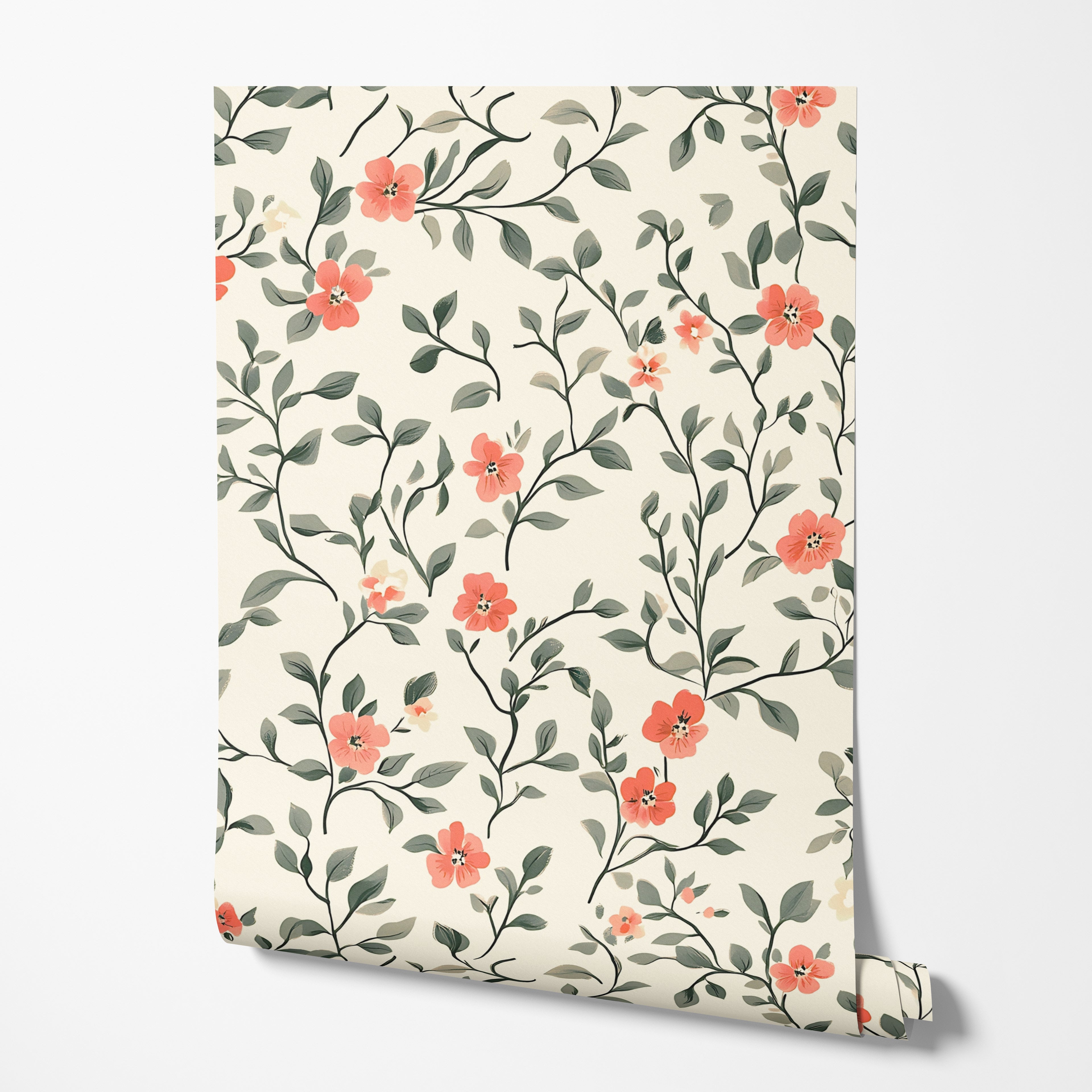 Coral Blossom Floral Wallpaper