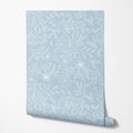 Blue Floral Line Art Wallpaper