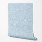 Blue Floral Line Art Wallpaper