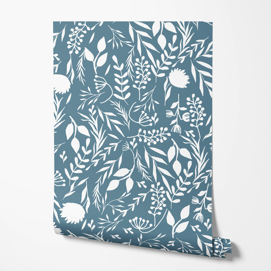 Blue Floral Silhouette Wallpaper