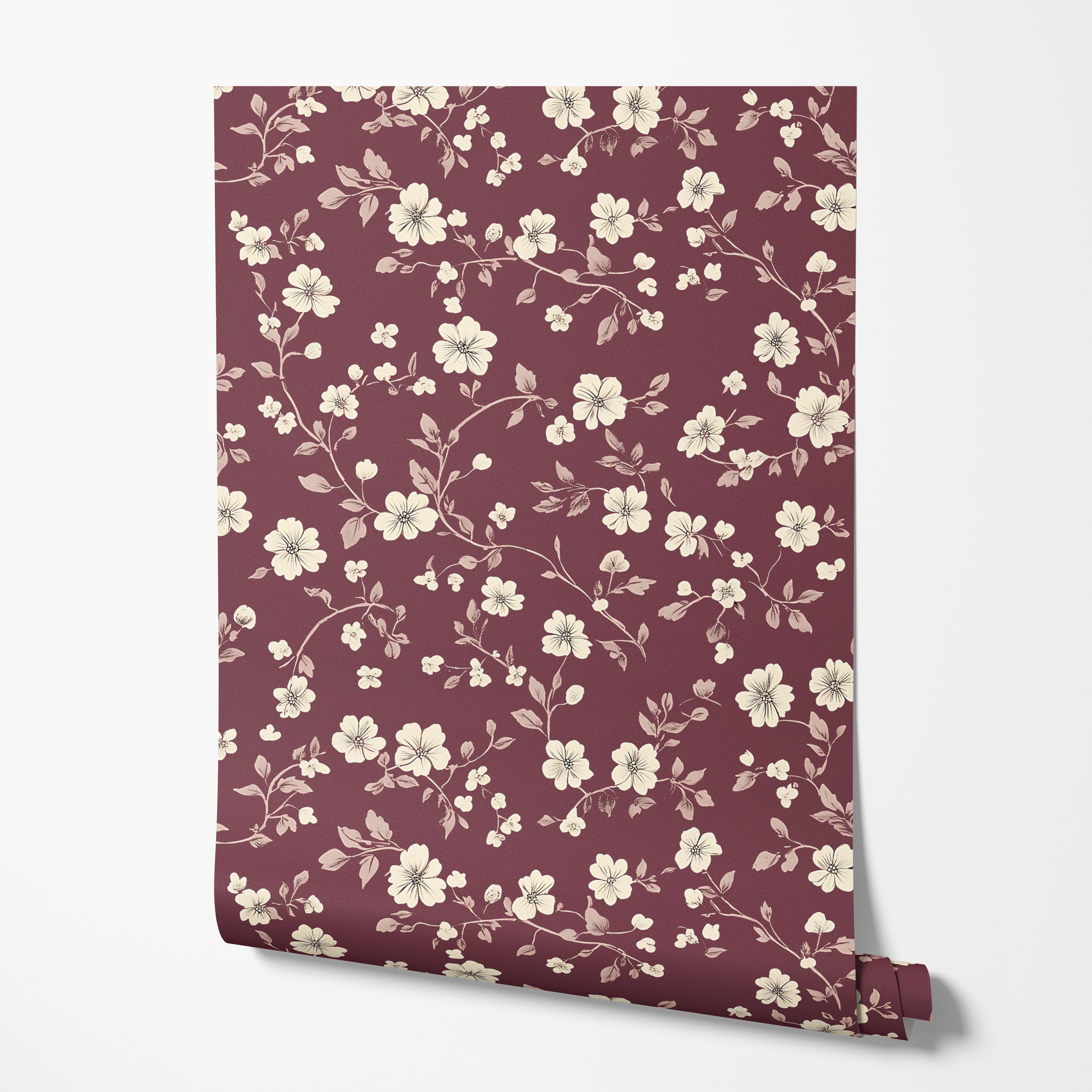 Burgundy Floral Wallpaper