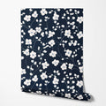 Navy Blue Floral Wallpaper