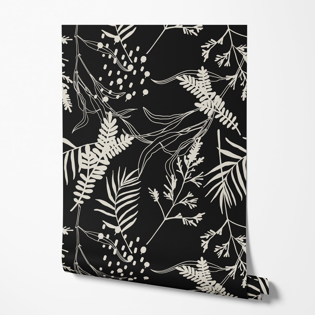 Black Botanical Wallpaper