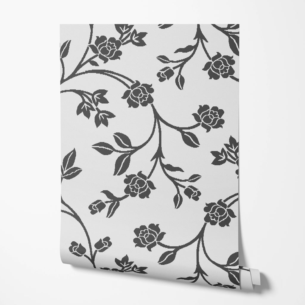 Gray and Black Floral Wallpaper