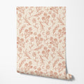 Beige with Rust Red Floral Wallpaper