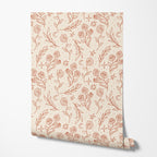 Beige with Rust Red Floral Wallpaper