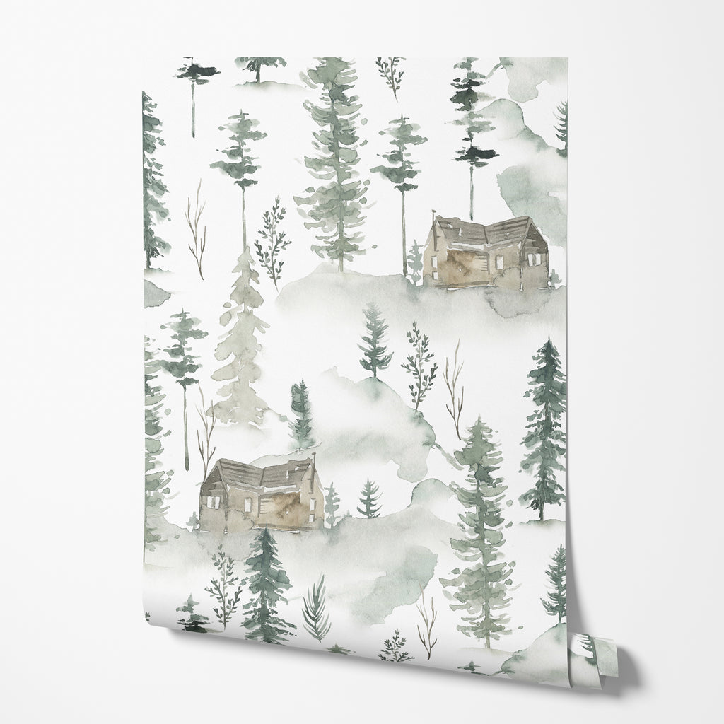 Watercolor Pine Forest Wallpaper