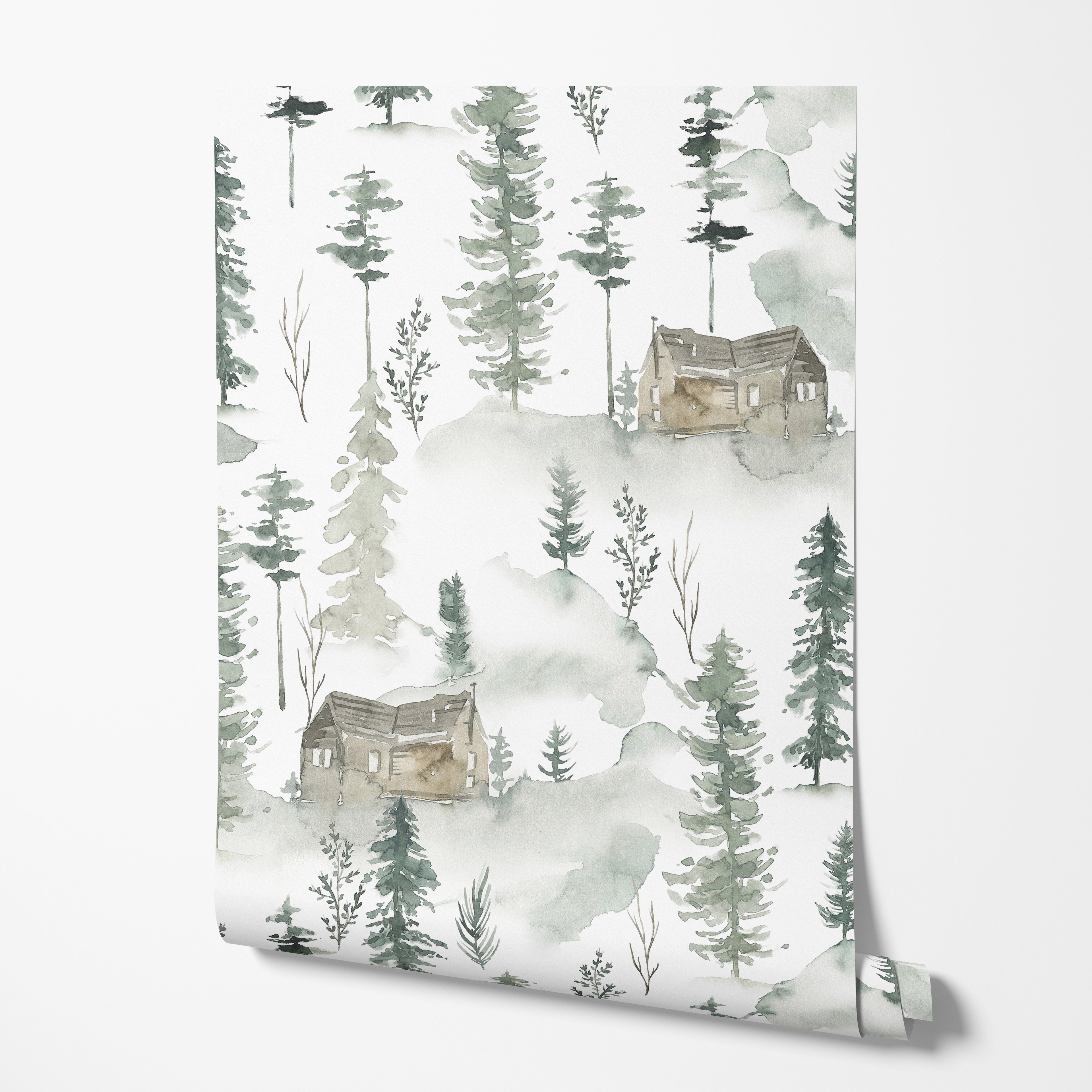 Watercolor Pine Forest Wallpaper