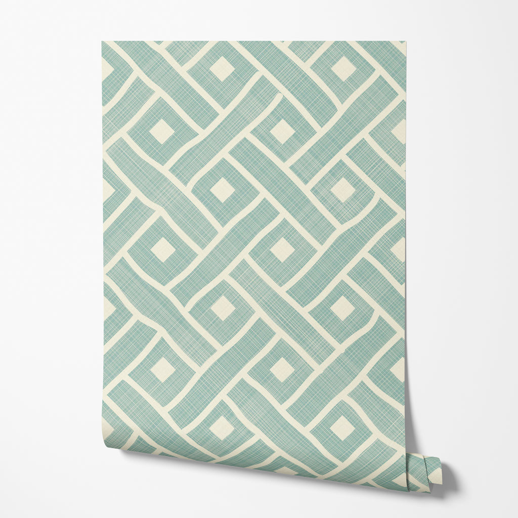 Teal Geometric Lattice Wallpaper