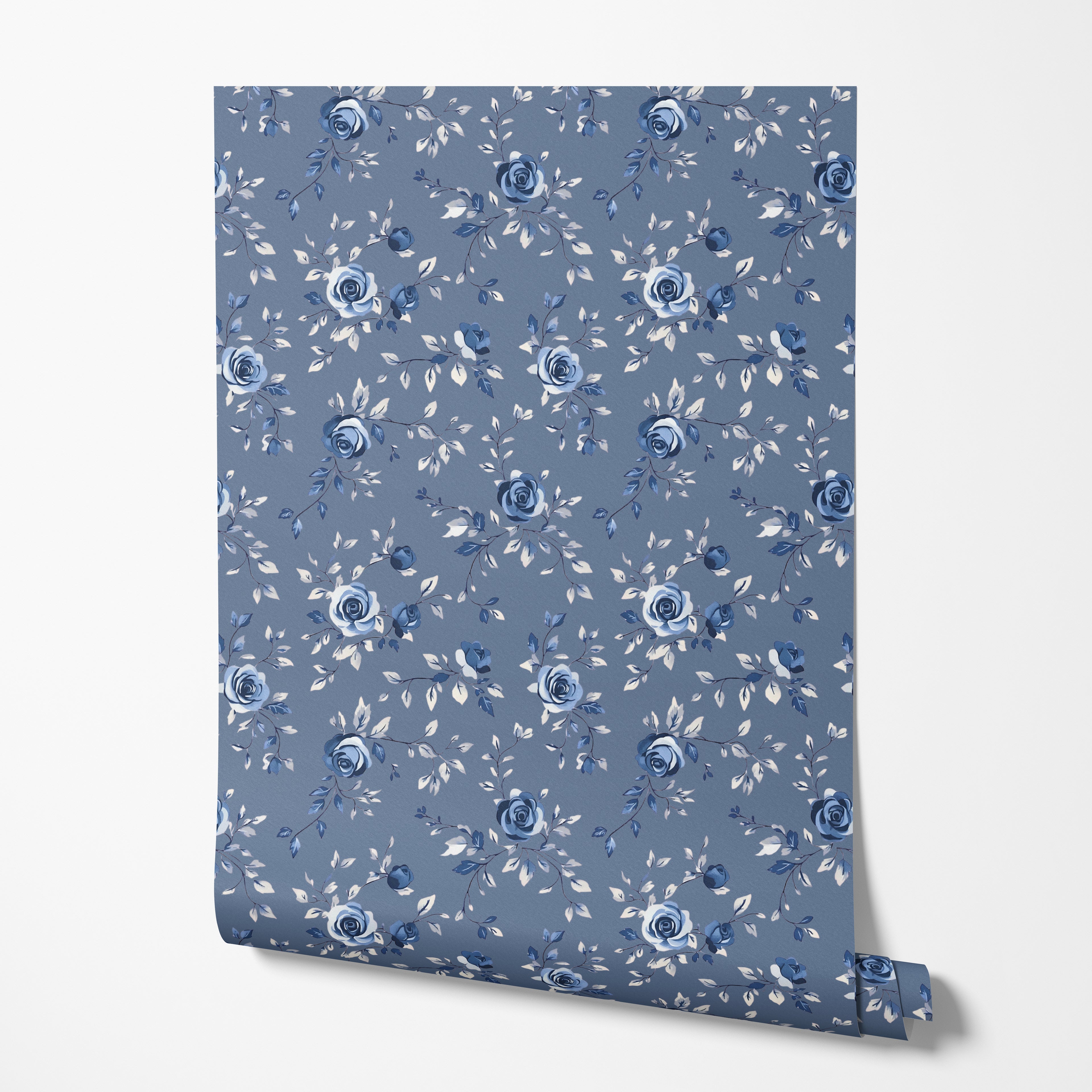 Blue Floral Toile Wallpaper