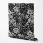 Black & White Floral Cat Wallpaper