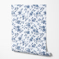 Blue Toile Floral Wallpaper