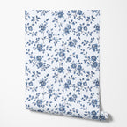 Blue Toile Floral Wallpaper