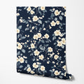 Navy Floral Vine Wallpaper