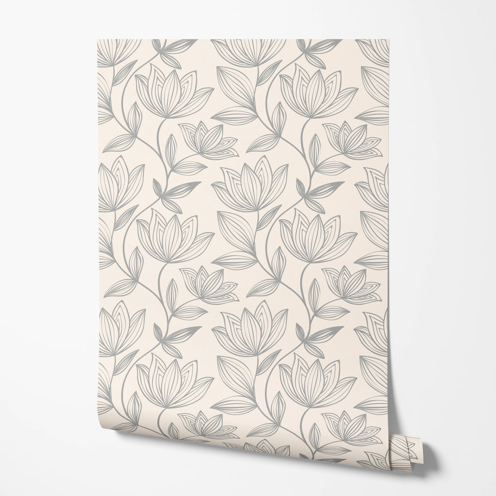 Gray Floral Wallpaper