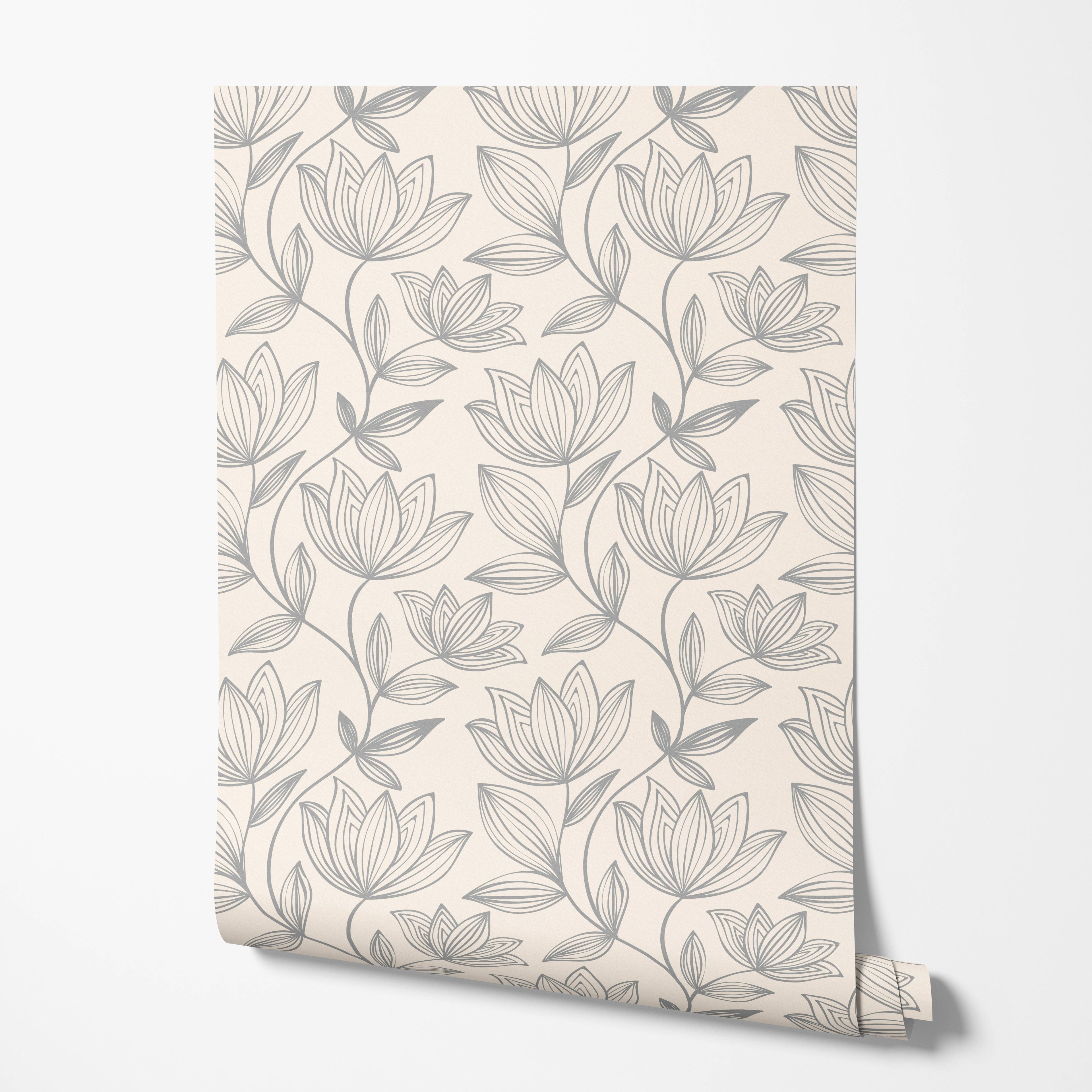 Gray Floral Wallpaper