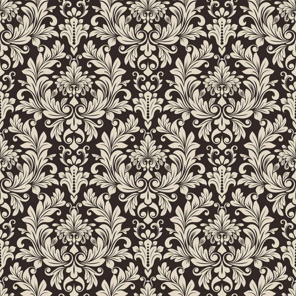Black and Beige Damask Wallpaper