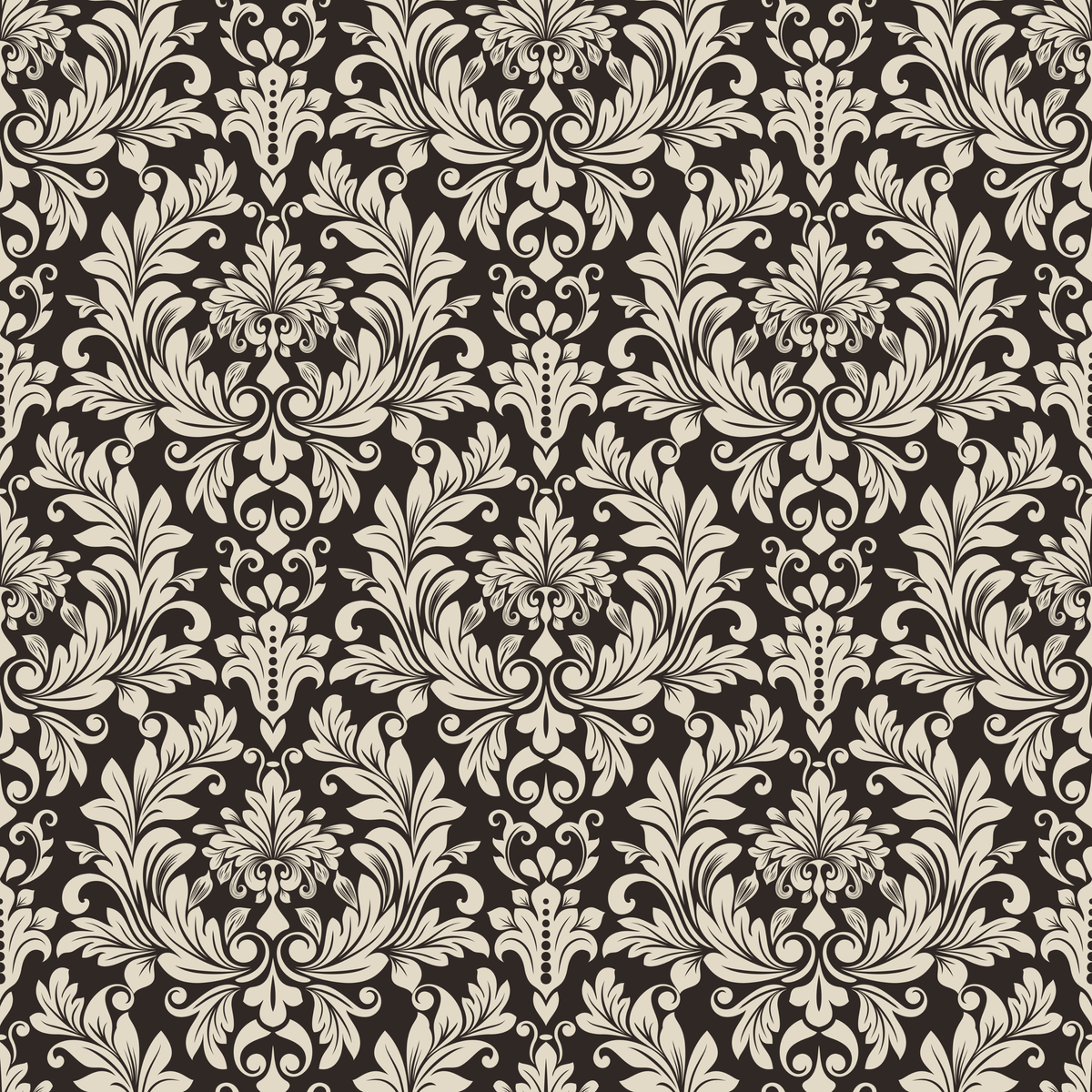 Black and Beige Damask Wallpaper