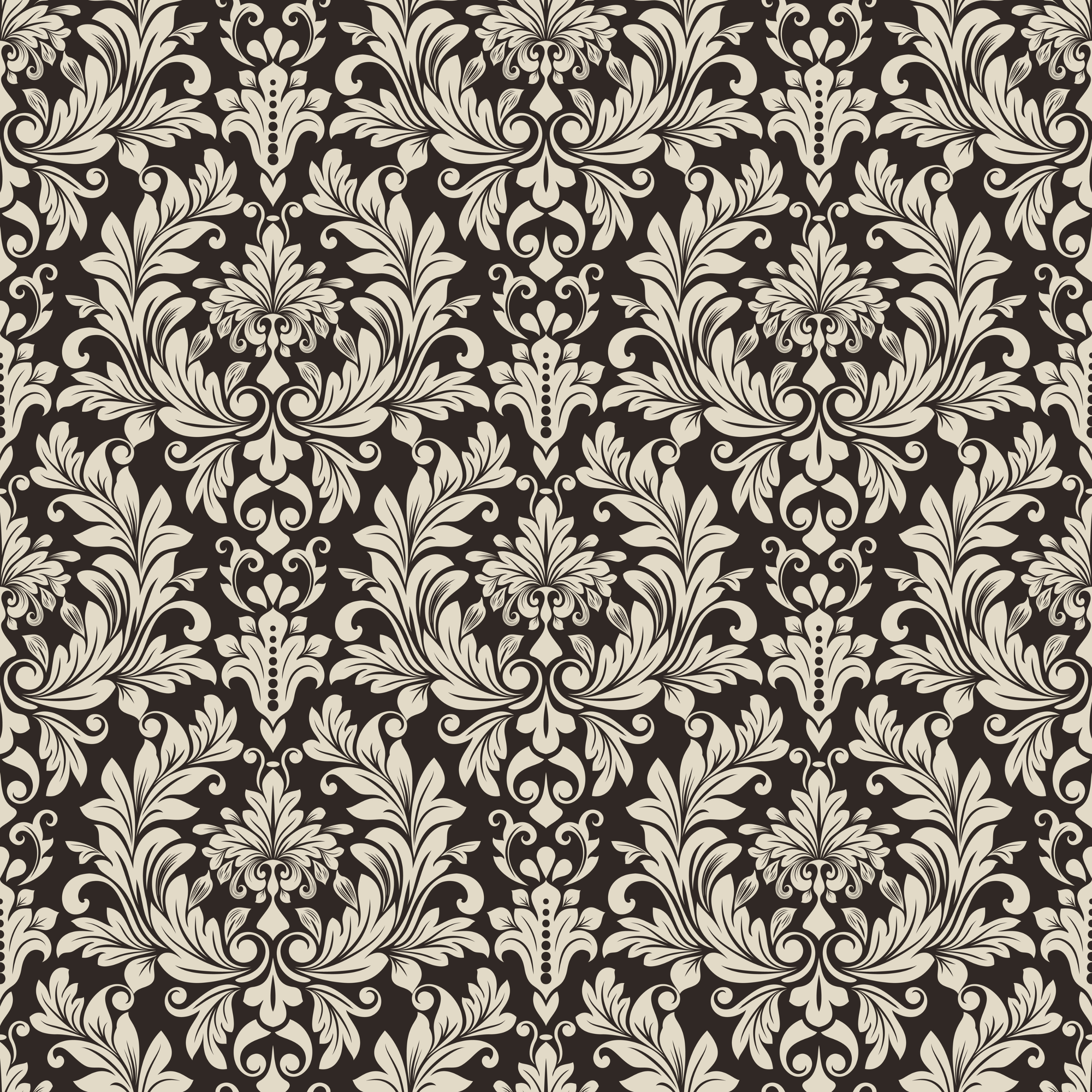 Black and Beige Damask Wallpaper