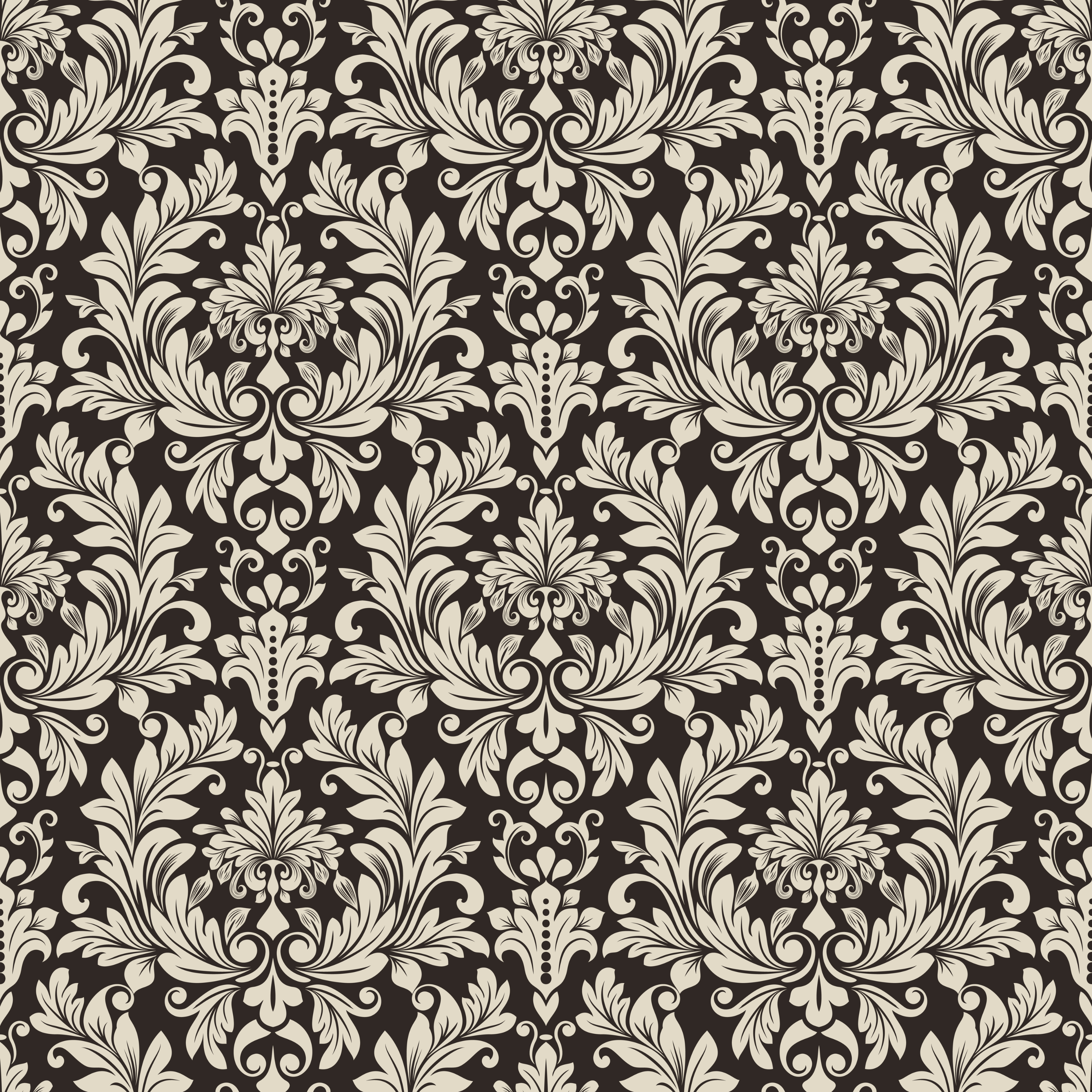 Black and Beige Damask Wallpaper