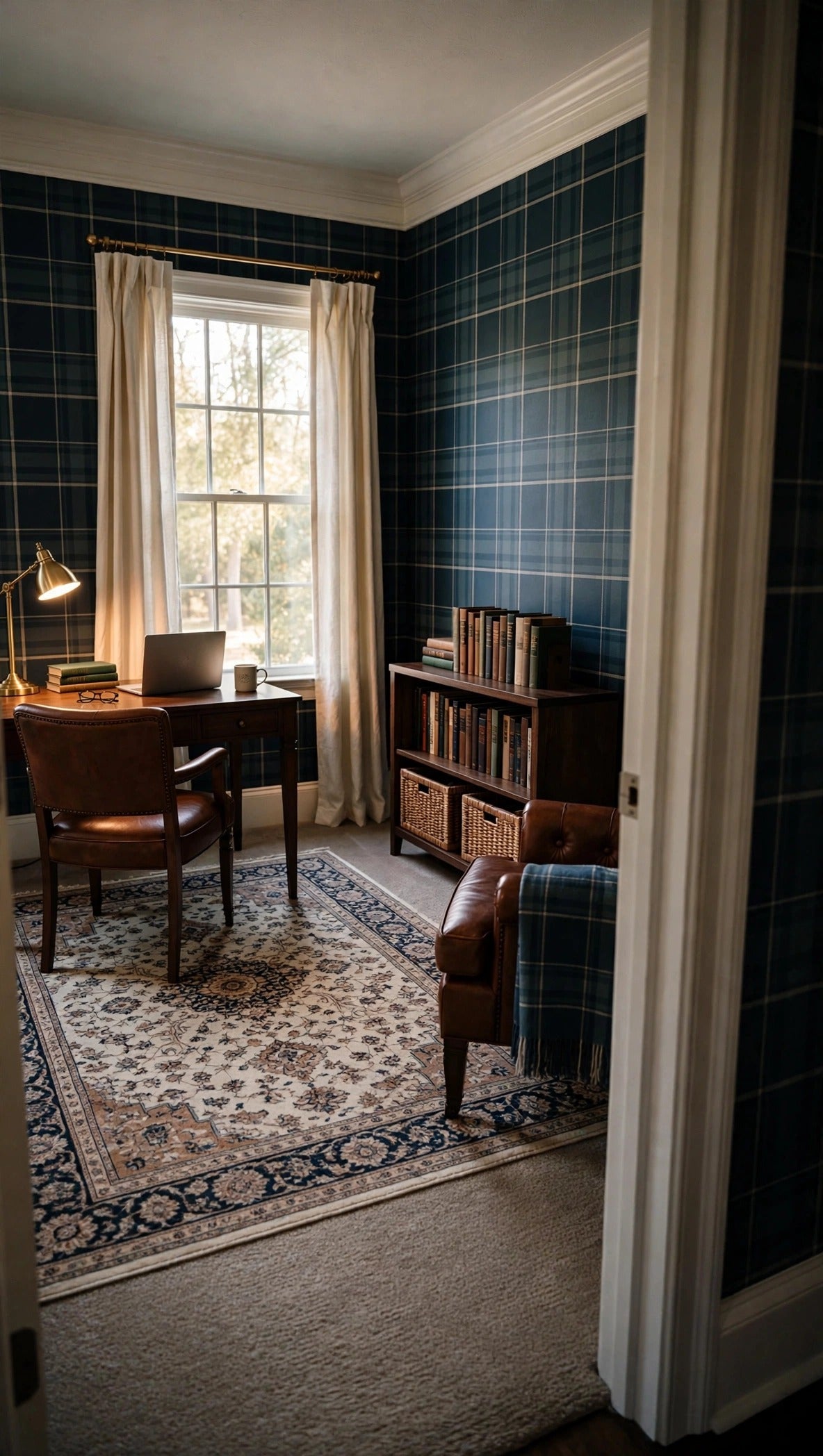 Navy Buffalo Plaid Wallpaper – Deep Blue Check