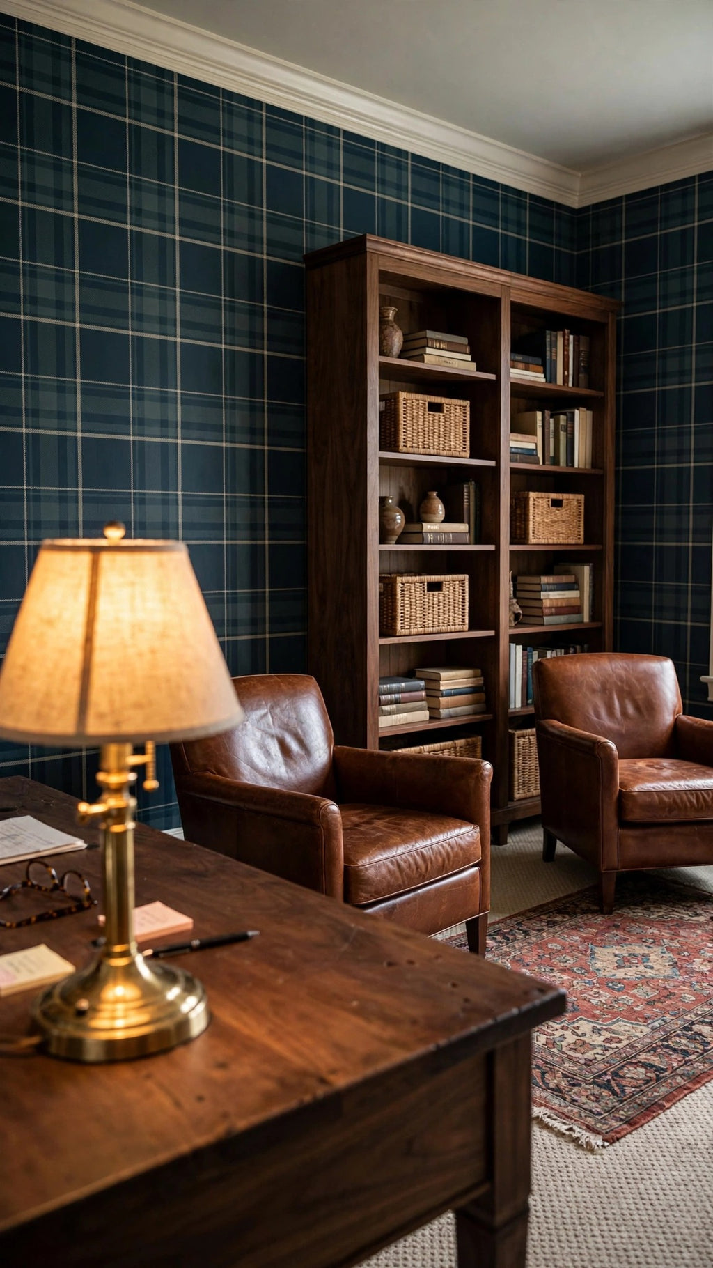 Navy Buffalo Plaid Wallpaper – Deep Blue Check