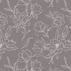 Taupe with White Magnolia Floral Wallpaper