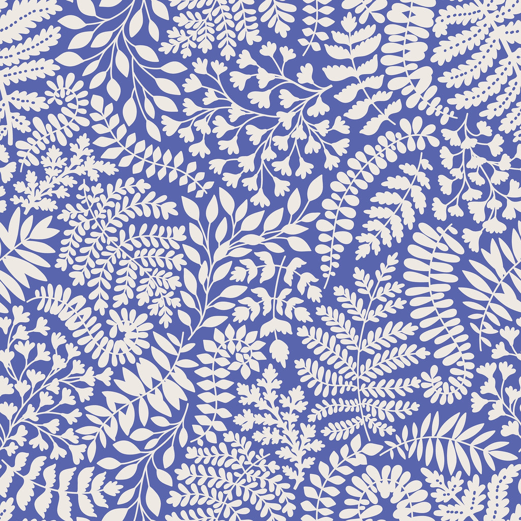 Blue and White Fern Wallpaper