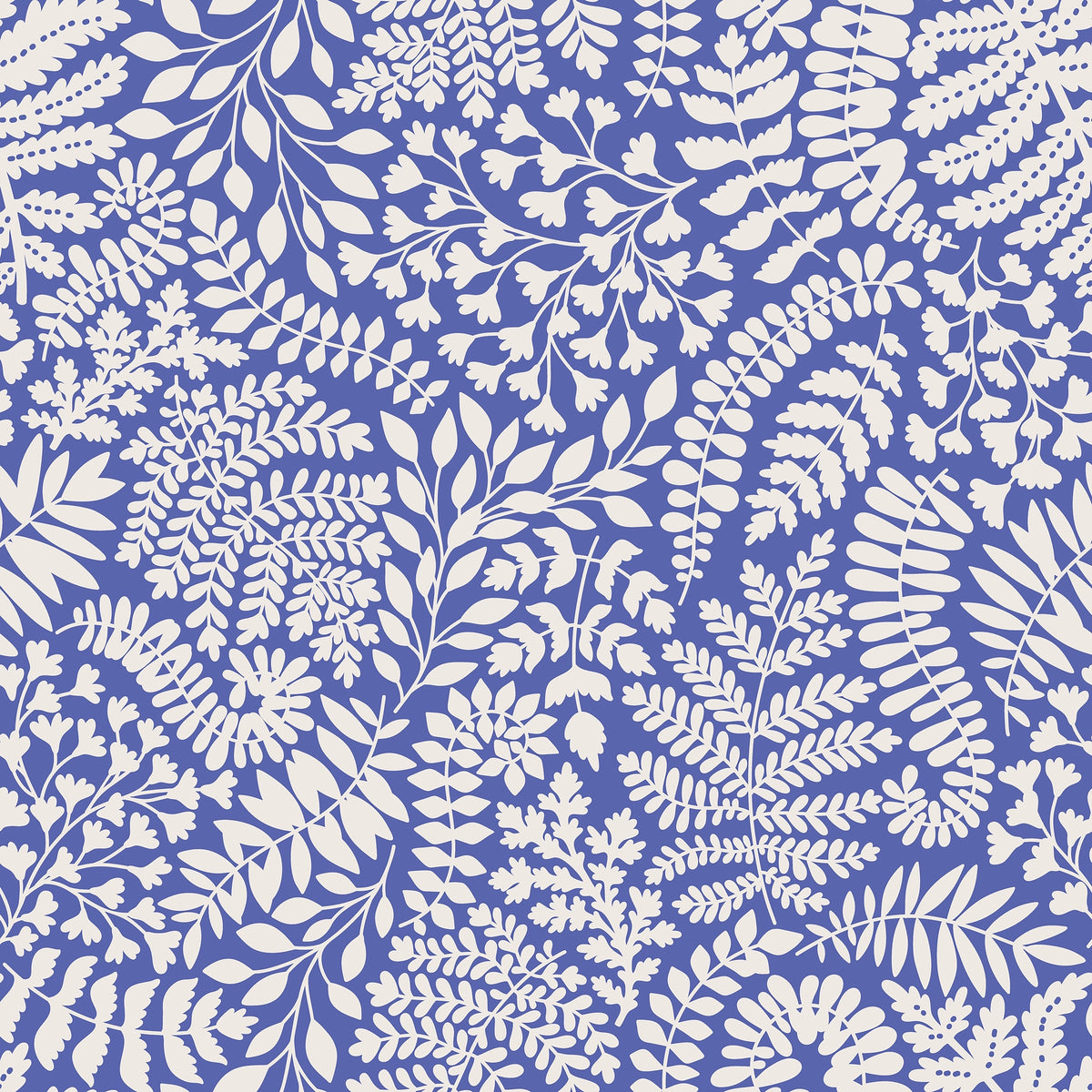 Blue and White Fern Wallpaper