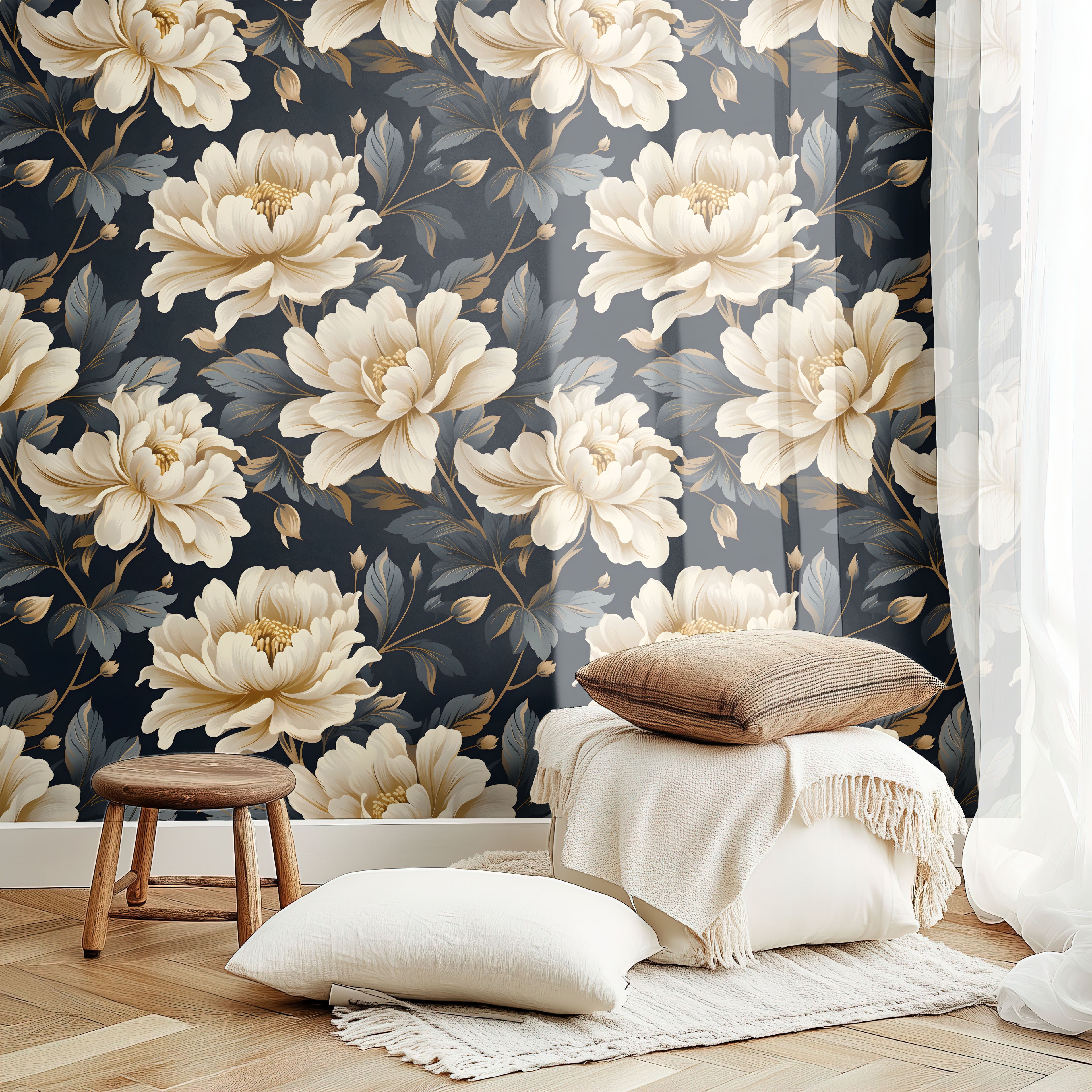 Peony Brocade Wallpaper