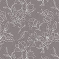 Taupe with White Magnolia Floral Wallpaper