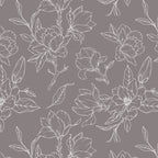 Taupe with White Magnolia Floral Wallpaper