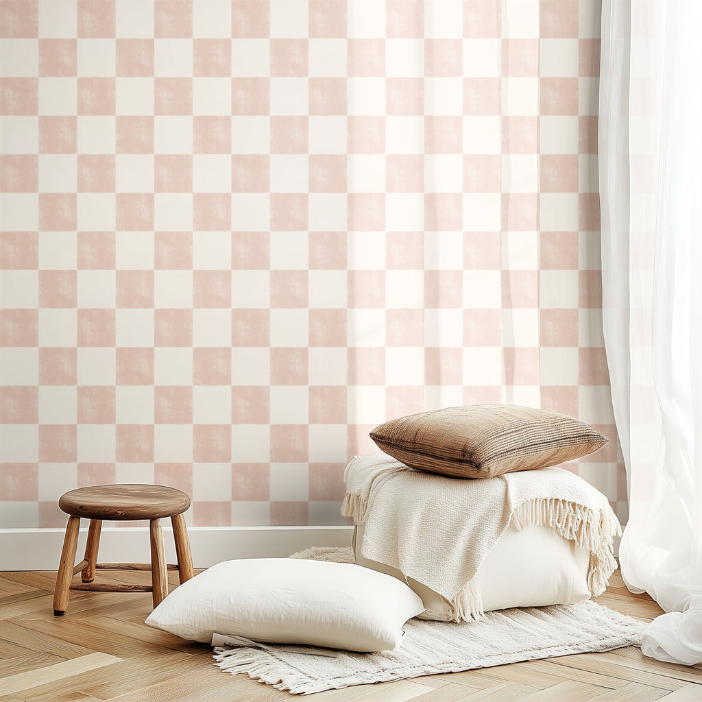 Blush Watercolor Check Wallpaper