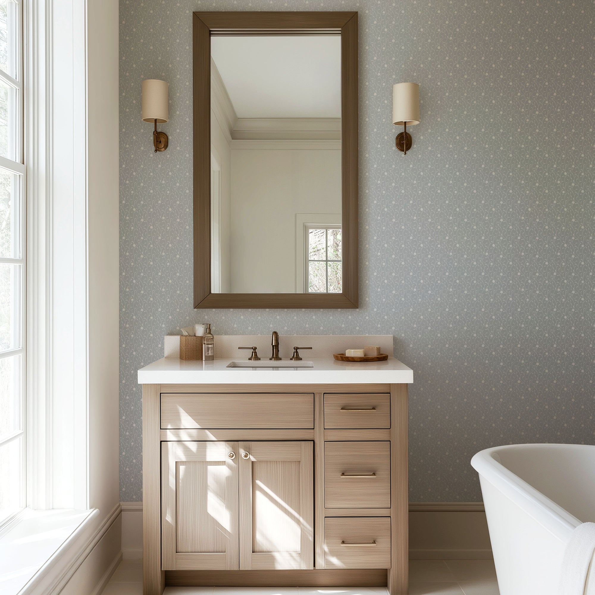 Greige Vine Floral Wallpaper