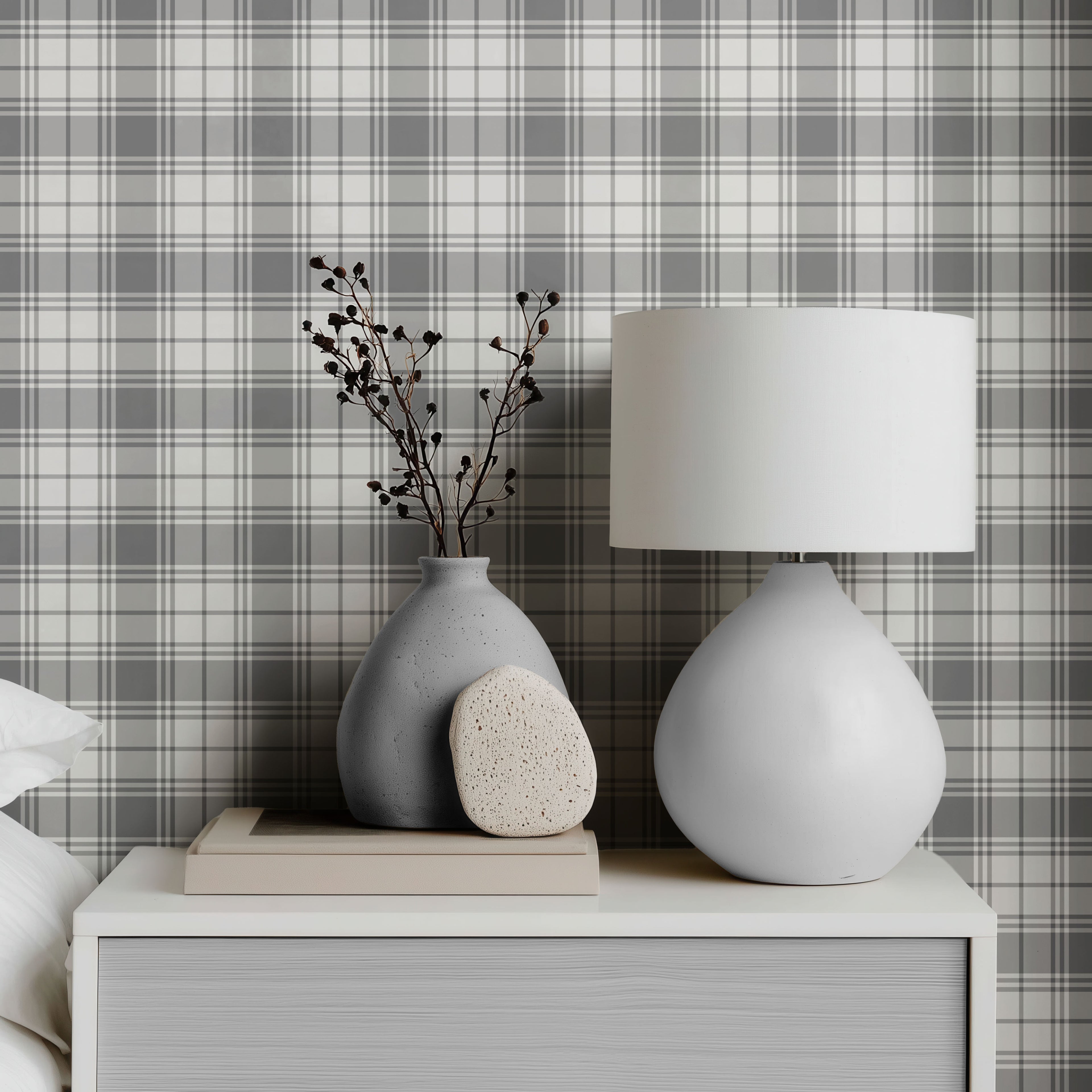 Grey & White Plaid Wallpaper