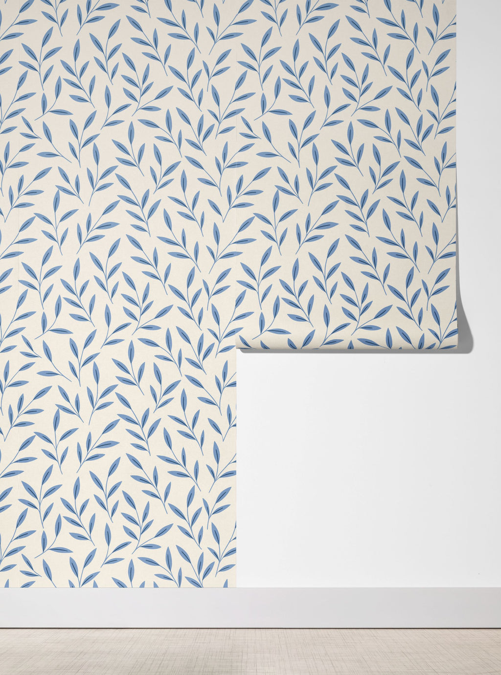 Blue Floral Leaf Wallpaper