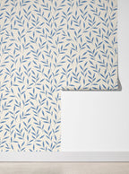 Blue Floral Leaf Wallpaper