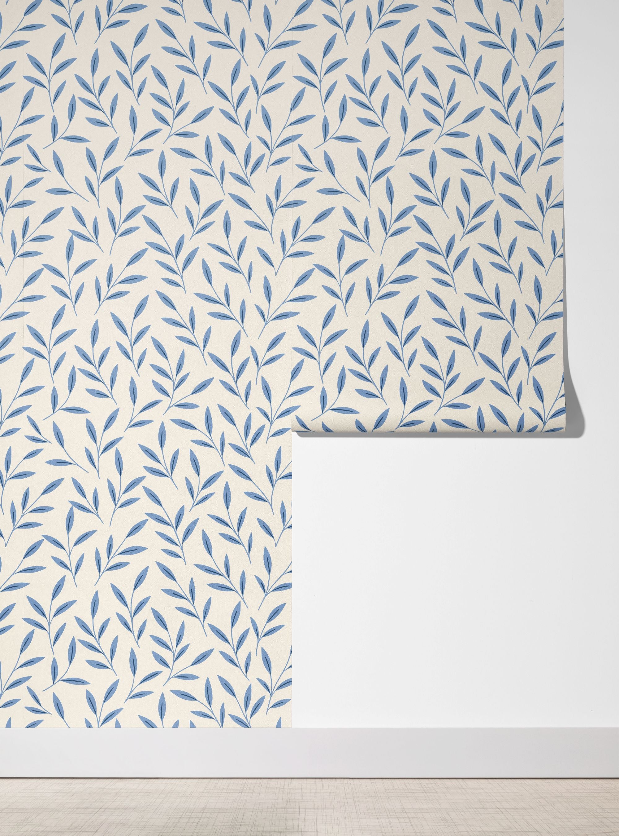 Blue Floral Leaf Wallpaper