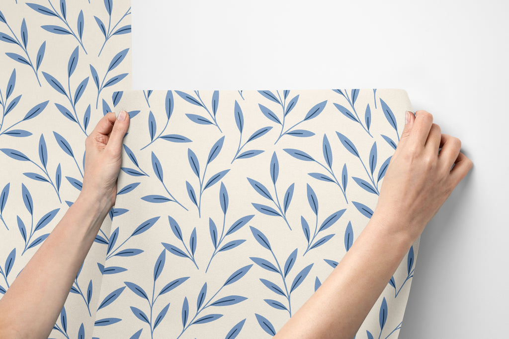 Blue Floral Leaf Wallpaper