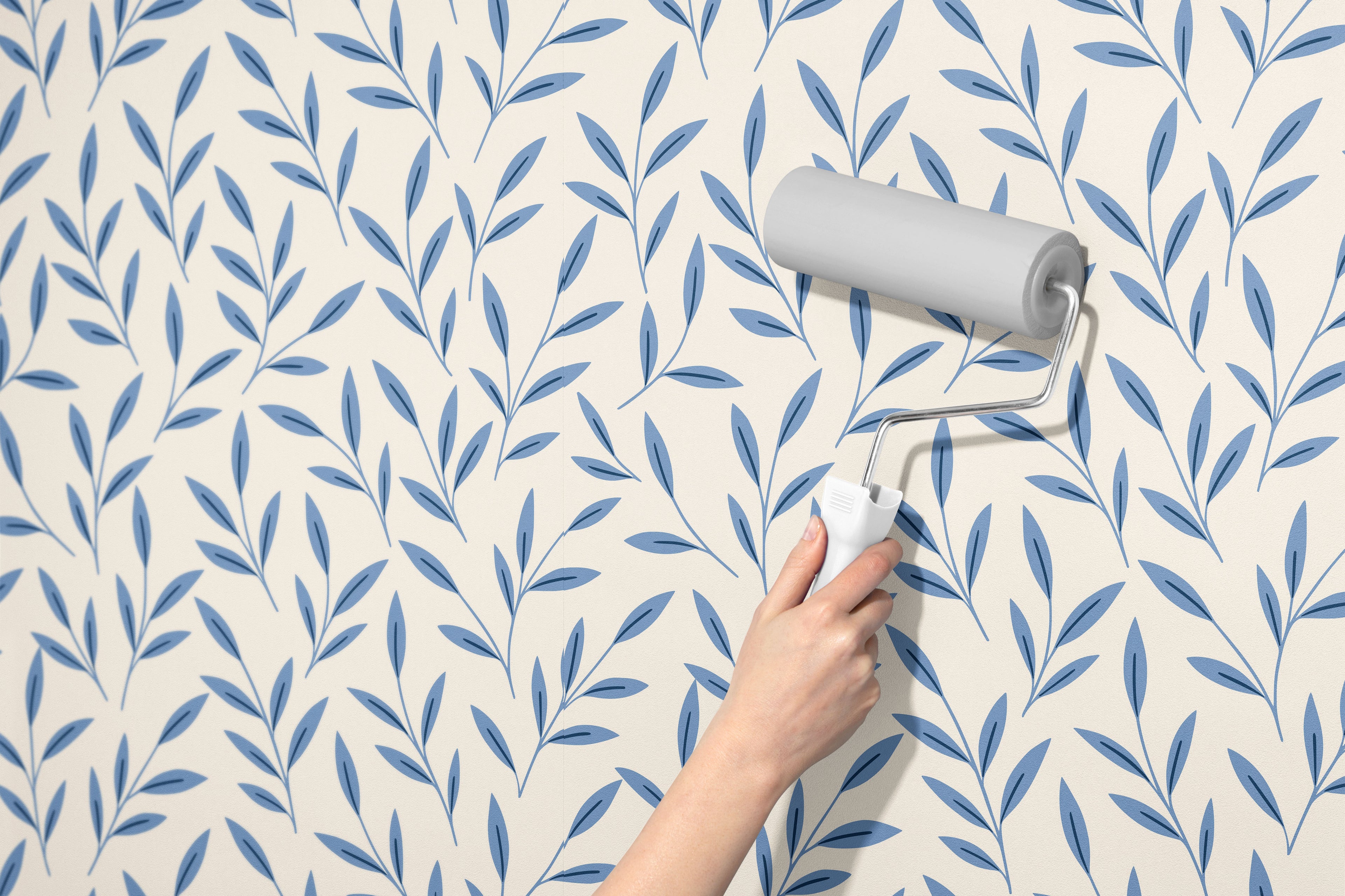 Blue Floral Leaf Wallpaper