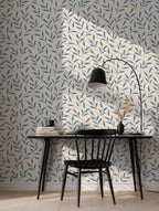 Blue Floral Leaf Wallpaper