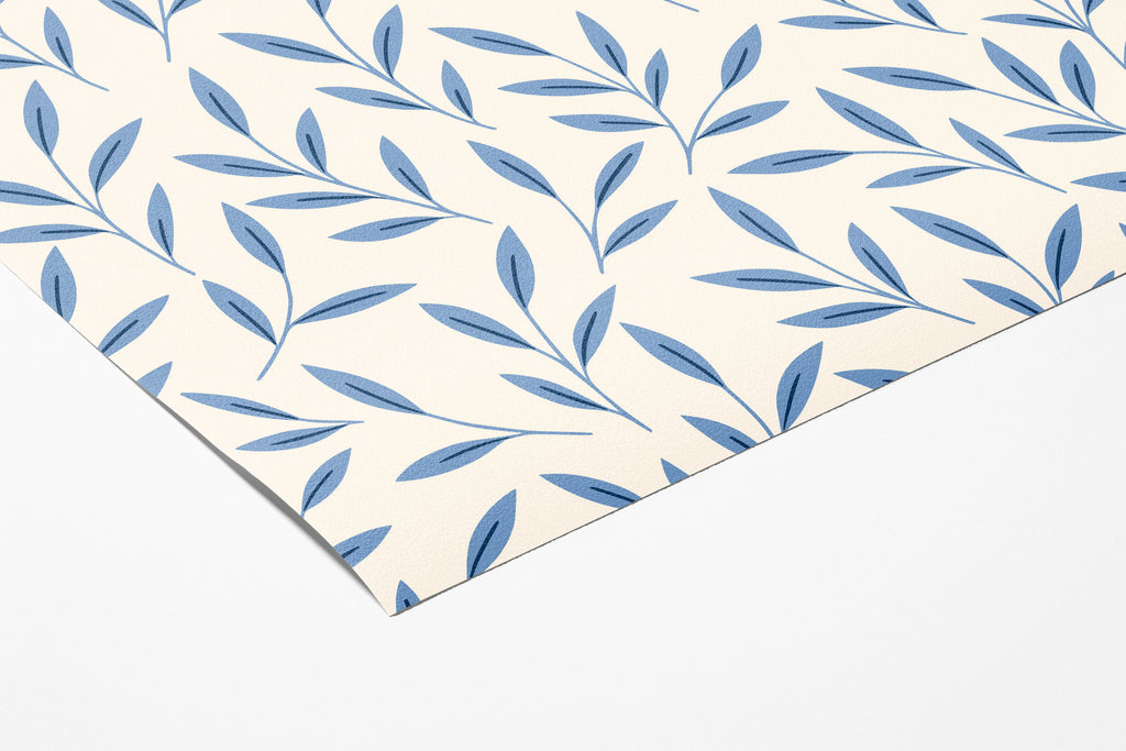 Blue Floral Leaf Wallpaper