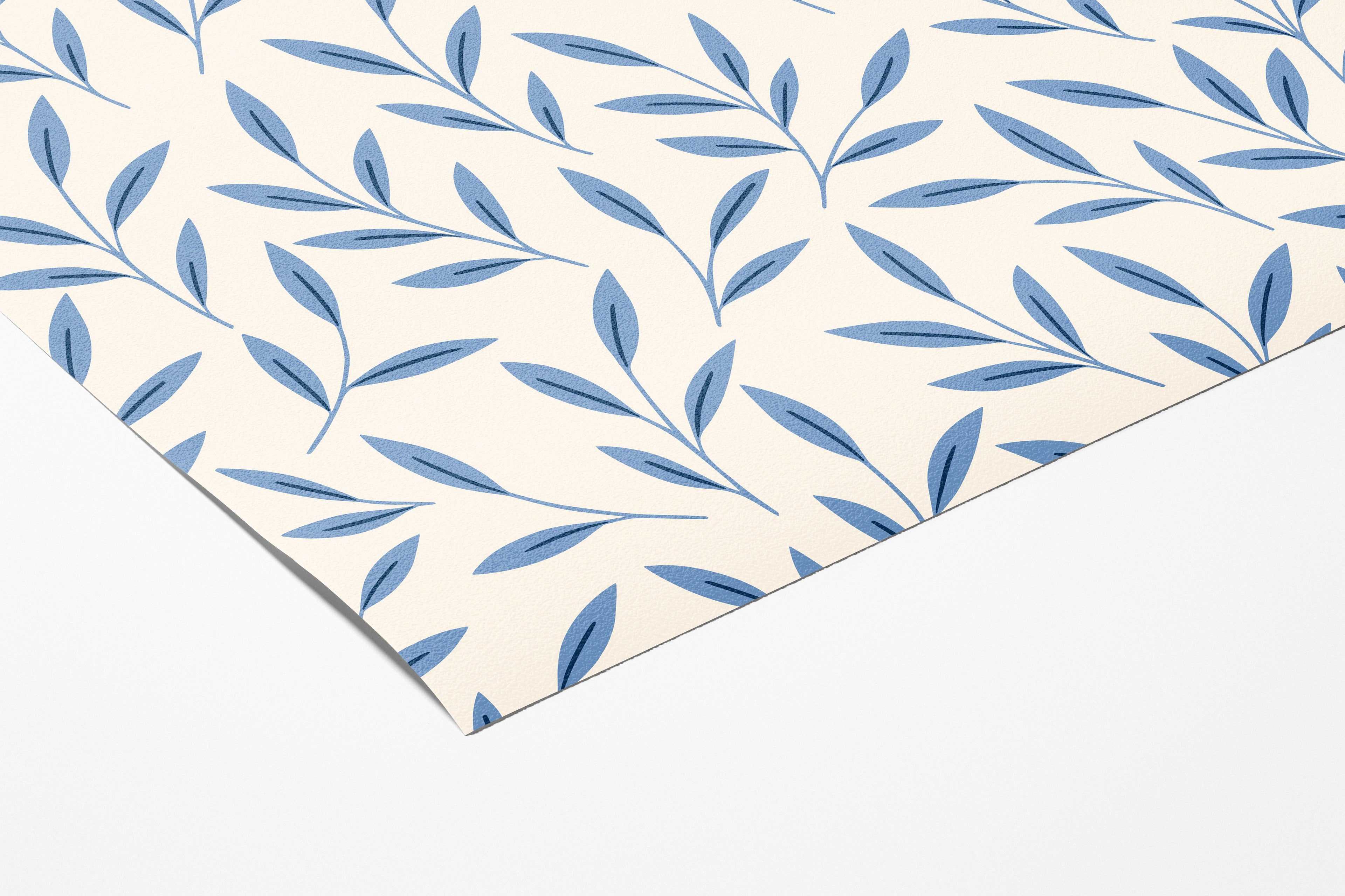 Blue Floral Leaf Wallpaper