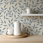 Blue Floral Leaf Wallpaper