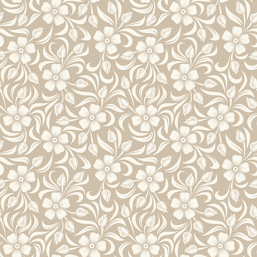 Beige Floral Damask Wallpaper