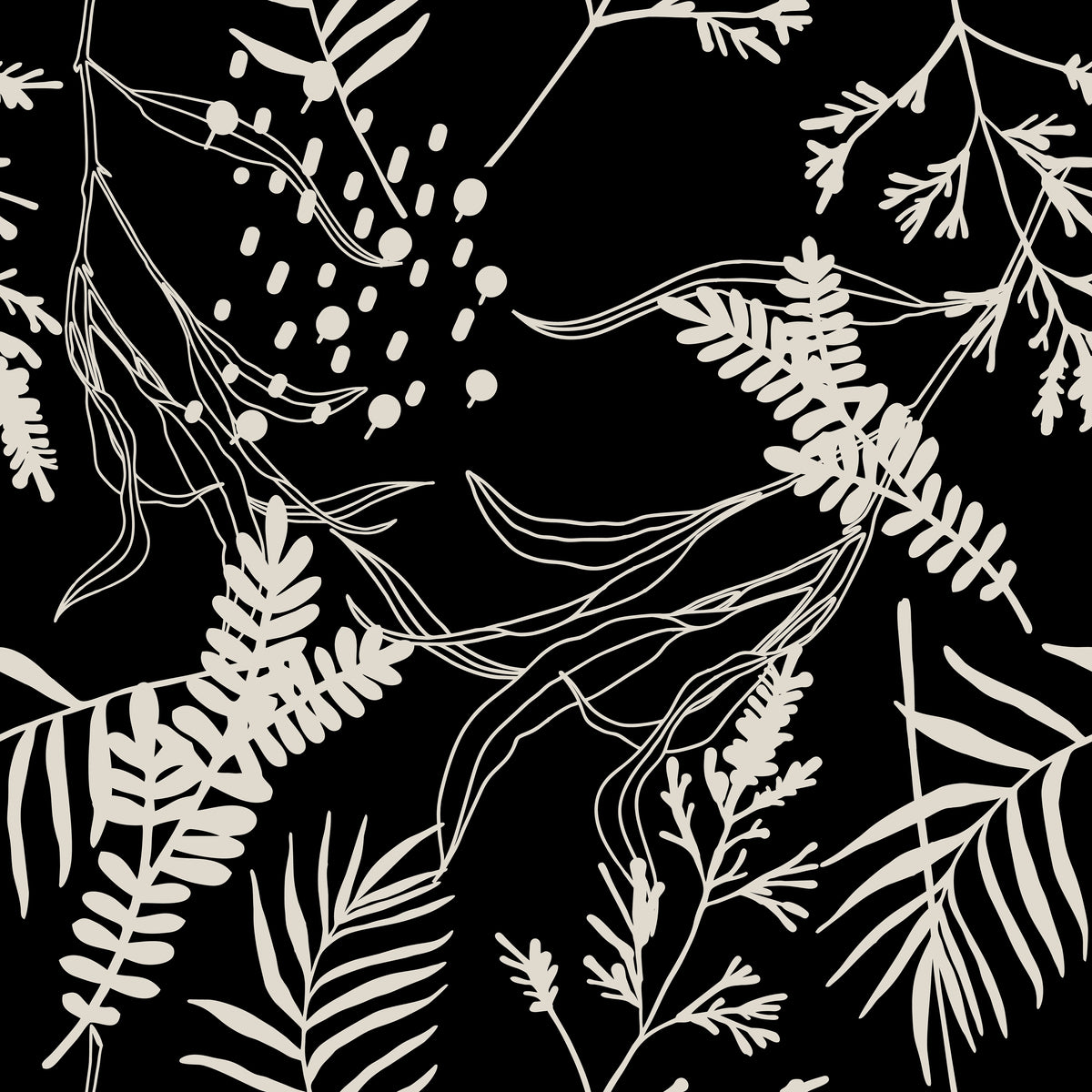 Black Botanical Wallpaper